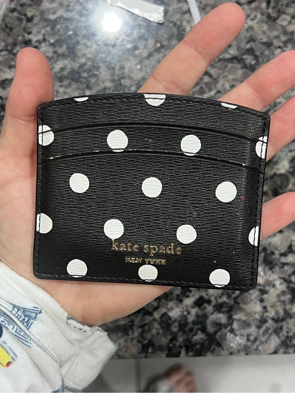 kate spade Black and White Polka Dot Card Holder with Gold Logo